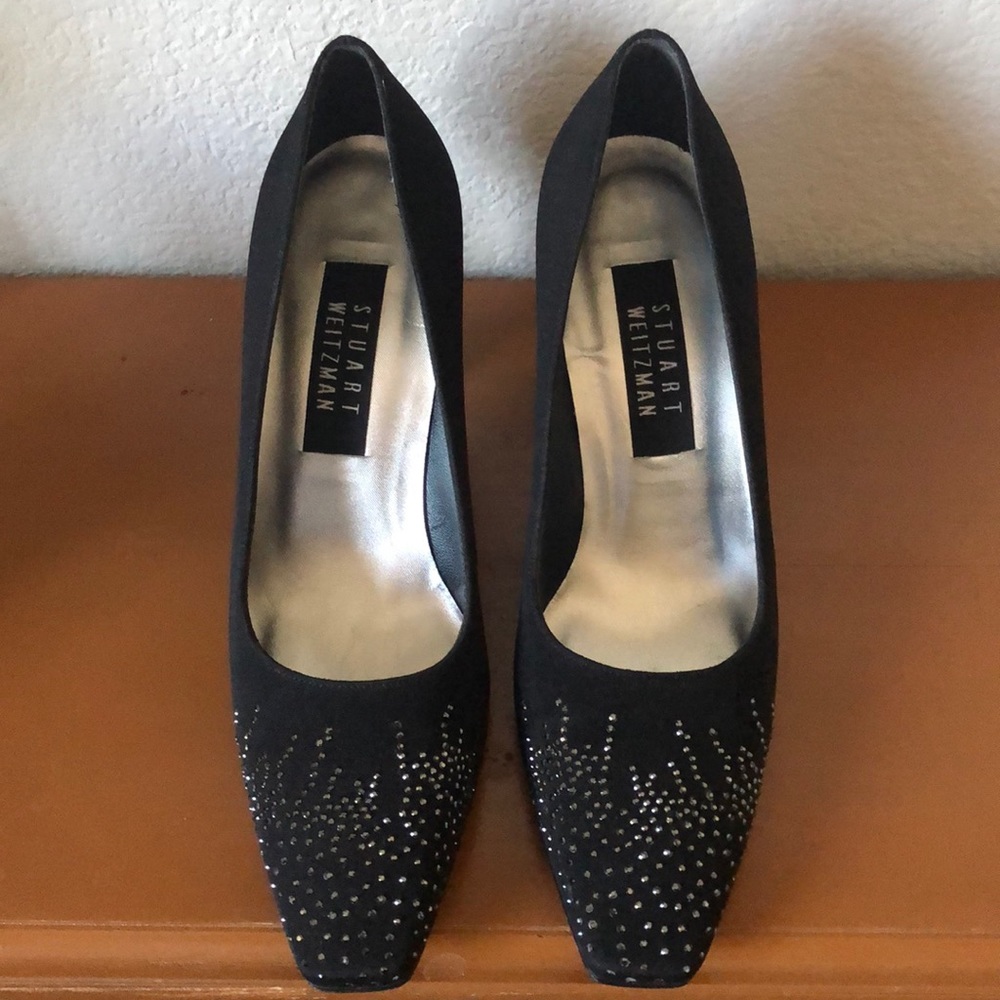 Stuart Weitzman Black Fabric Pumps Glitter Studs 7